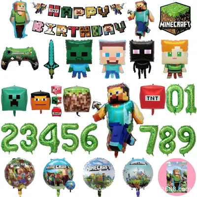 Minecraft Steve Folyo Balon Çelenk Doğum Günü Parti Süslemesi