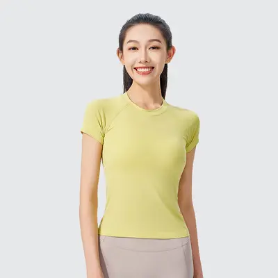 Damen nahtloses Yogashirt, Nude-Feeling, tailliert, Rundhals - 13