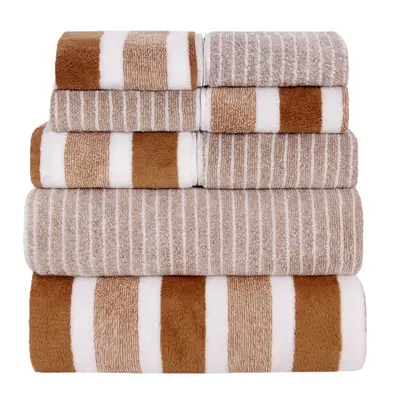 8-teiliges Korallenfleece-Handtuchset, breite Streifen