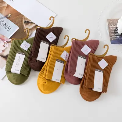 Damensocken Doppelnadel lange Rohre mittlere Dicke Herbst Winter Innenseite außen Baumwolle einfarbig Damensocken Lagerbestand Großhandel Supermarkt Flohmarkt Baumwollsocken - 8