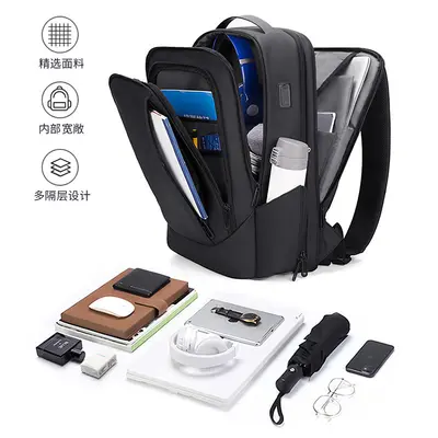 Black Men's Laptop Backpack, Large Capacity, Business and Travel - 4