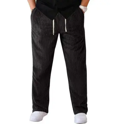 New Autumn Winter Fleece Gray Corduroy Casual Pants Retro Tapered Loose Straight-Leg Trousers