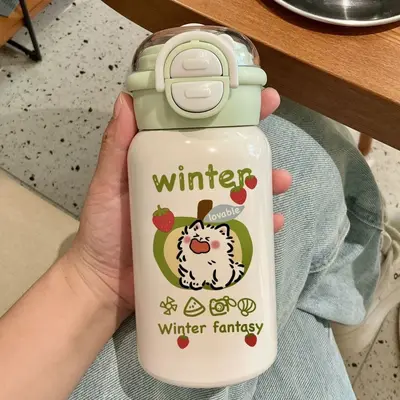 316 Edelstahl-Kinderthermosflasche mit Hundemotiv und Strohhalm - 7