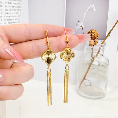 Sand gold earrings, premium niche earrings for women, long-lasting imitation yellow metal tassel earrings, cross-border brass accessories - 12