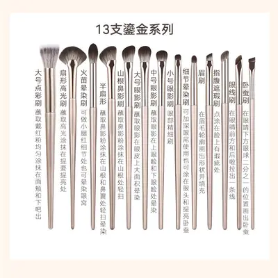 15-Piece Gold-Plated Makeup Brush Set with 13 Eye Shadow Brushes and Blush Brushes Portable Cangzhou Makeup Brush Kit Complete Set