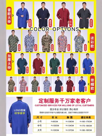 Long Sleeve Blue Work Smock, Dustproof, Dirt-Resistant, Custom Print Ready - 3