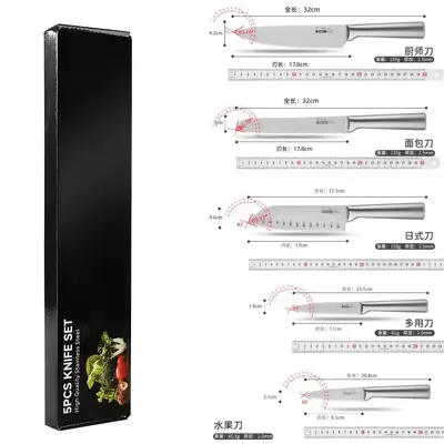 Paslanmaz Çelik Bıçak Seti, 5 Parça, Standlı