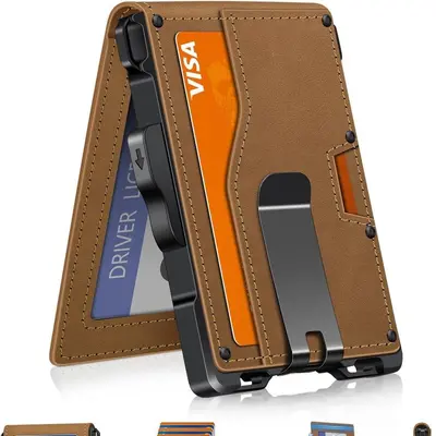 Men's Wallet with Carbon Fiber Pattern Metal Card Holder and RFID Protection - 5