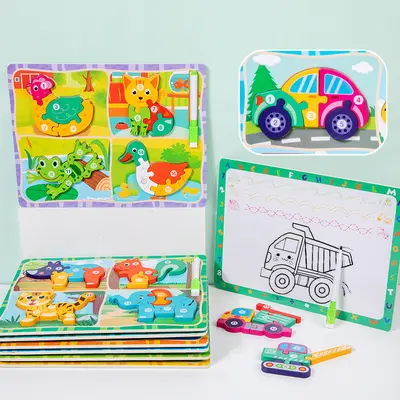 Montessori-3D-Zuordnungspuzzle mit Tieren, Verkehr, Obst
