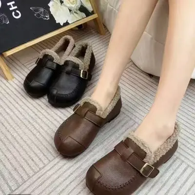Damen-Baumwollschuhe mit dicker Sohle, Lammfell-Futter, rutschfest - 3