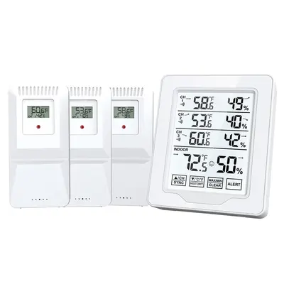 Grenzüberschreitendes 3-in-1 LCD-Touchscreen-Digitalanzeige Kabelloses Innen- und Außen-Elektronik-Thermo-Hygrometer mit Alarm-Überwachungsgerät