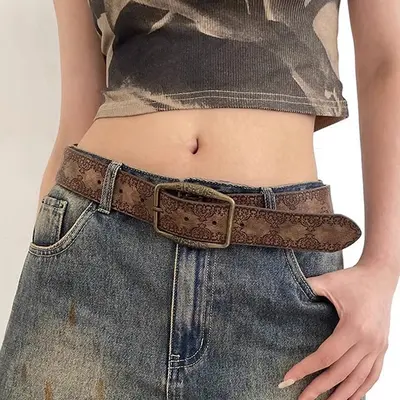 Amerikan kemer erkek kemeri y2k kadın 2025 yeni stil genç ateşli kız etekli lüks trend retro kahverengi