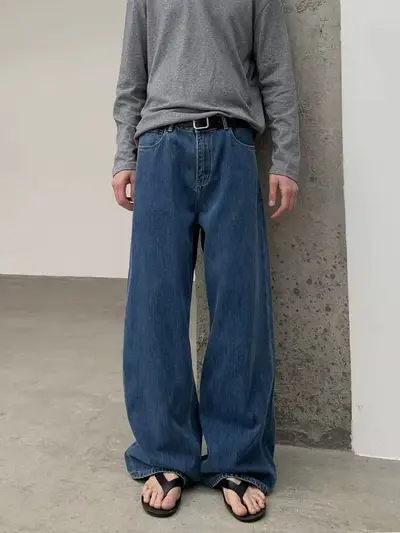 Amerikan Retro Yıkamalı baggy kot pantolon erkek kadın cheanfit rahat görünüm A form düz kesim bol paça geniş paçalı uzun pantolon