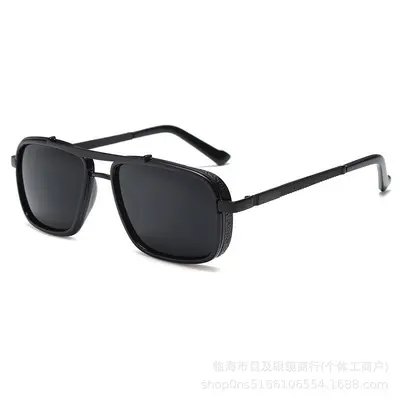 Retro Thick Square Frame Metal Punk Men's Sunglasses, Double Bridge - 7