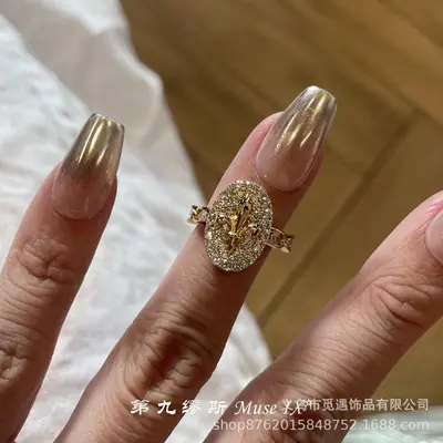 老钱风！中古满钻鸢尾花戒指女轻奢小众高级感独特叠戴食指戒指环 - 7