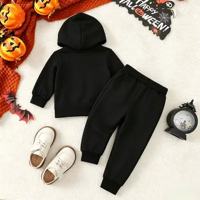 Children's Halloween Skeleton Print Hooded Two-Piece Costume Set