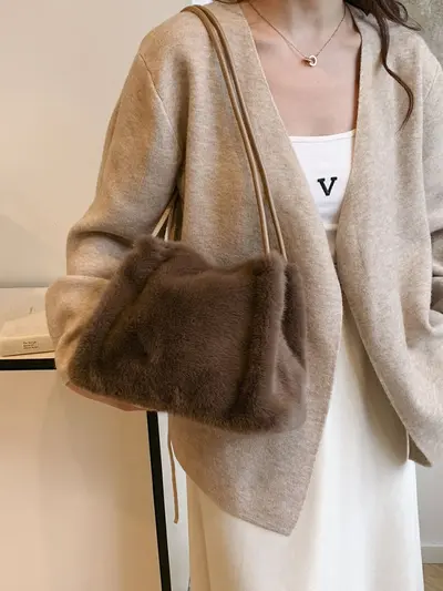Damen-Plüsch-Tote-Bag, große Kapazität, Schultertasche