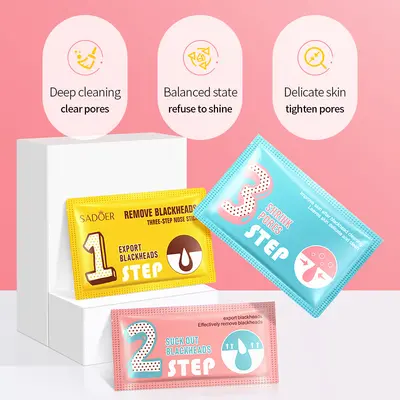 SADOER Blackhead Removal Three-Step Set, Nose Strips, Cleanses and Refines Pores