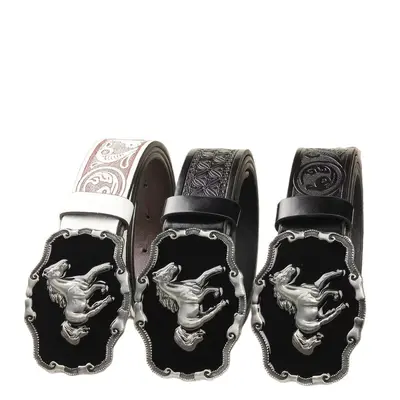 Fashionable leather belt for men, vintage buckle belt, personalized for young and middle-aged men, suitable for jeans, casual, versatile, simple men's belt.