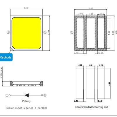 5050EMC beyaz LED çip, 6V 24V, yüksek parlaklık