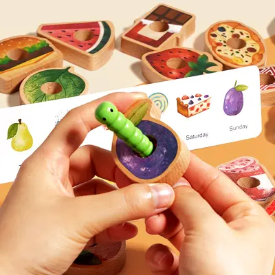 Çocuklar için ahşap tırtıl ip çekme ve boncuklama oyunu, konsantrasyon ve mantıksal düşünme eğitimi oyuncakları, Montessori öğretim yardımcıları toptan satış - 5