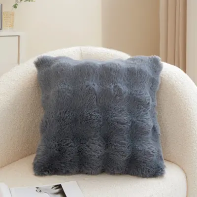 Bubble Rabbit Fur Plush Pillow Cover, Nordic Lumbar Cushion - 12