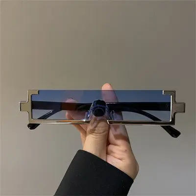 Small Frame Sunglasses for Men and Metal Rectangular One-Piece Sunglasses for Women - 7