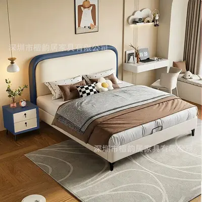 Solid Wood Single Children's Bed, Genuine Leather Upholstered Storage Bed - 3