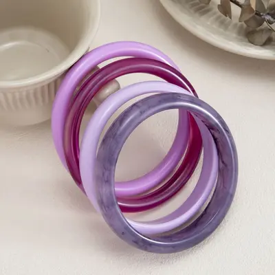 European and American Cross-border Fashion Color Gradient Resin Stacking Bracelets Vintage INS Style Arc-shaped Polished Closed Bangle Bracelets