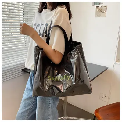 Transparent Jelly Canvas Tote Bag, Large Capacity Women's Single-Shoulder Bag - 3