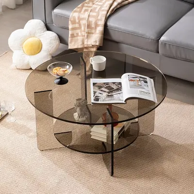 Transparent Acrylic Minimalist Italian-Style Coffee Table with Slate Top
