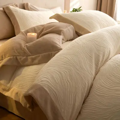 Winter Embossed Milk Velvet Bedding Set, 4-Piece with Fitted Sheet - 9