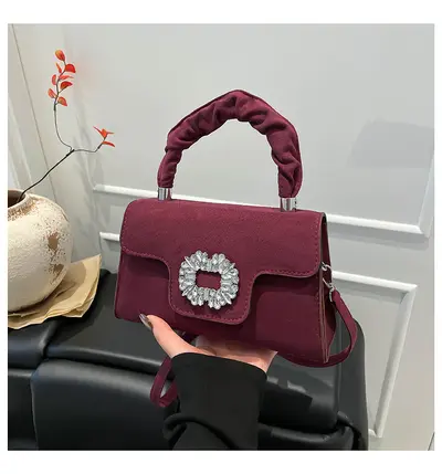 Women's Rhinestone-Studded Small Handbag with Shoulder Strap - 9