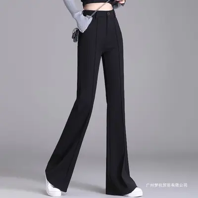 加绒加厚黑色微喇裤女2026秋冬新款高腰修身显瘦弹力休闲西装长裤