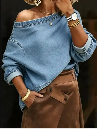 Damen-Jeanspullover mit langen Ärmeln - 1