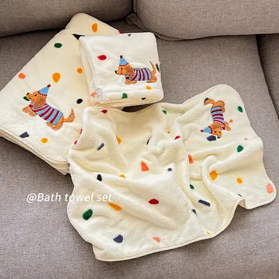 Women's bath towel, coral fleece, three-piece set - 4