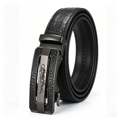 New Crocodile Logo Automatic Buckle Crocodile Texture Leather Belt Men's Business Formal Wear Durable Multi-Color Versatile Cowhide Waist Belt - 10