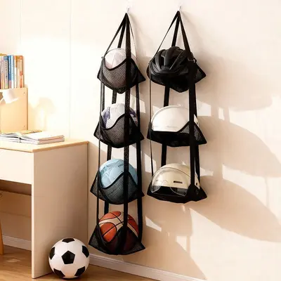 Wall-Mounted Over-the-Door Ball Storage Bag for Footballs and Toys