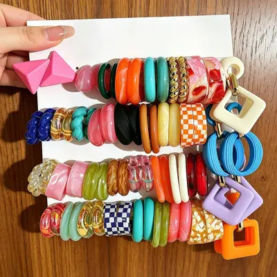 10 çift renkli akrilik reçine C-tipi küpe - 12