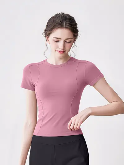 Women's Yoga Top, Tight Fit, Breathable Quick-Dry, Short Sleeve - 8
