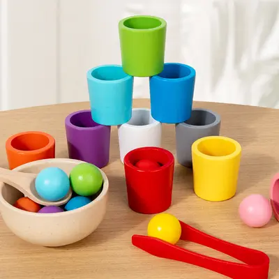 Cross-border Montessori early education ten-color sorting containers color recognition matching children's concentration training wooden educational toys - 4