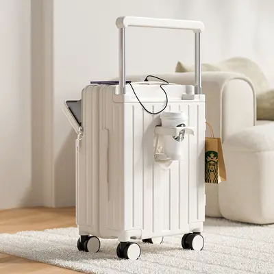 Fabrik-Trolley-Koffer für Damen mit mehreren Funktionen und Vorderöffnung, neues Modell 2024, 20 Zoll Bordgepäck mit Zahlenschloss, Reisekoffer - 9
