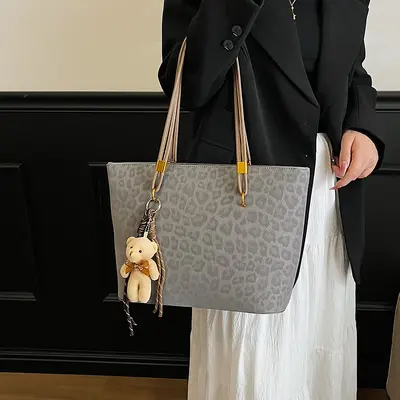 Women's Retro Leopard Print Handbag, Large Capacity Tote Bag