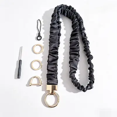 Stoff-Scrunchie Handy-Halsband, goldfarbener T-Clip - 7