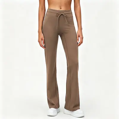 Damen Yogahose mit weitem Bein, hoher Taille, Kordelzug und Bauchkontrolle - 9