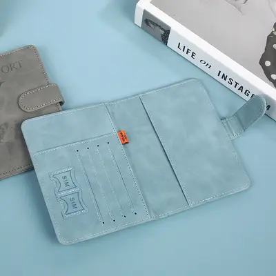 Multifunctional Passport Holder with SIM Card Slot, Matte PU Leather Passport Clip with Buckle, Travel Document Protector for Overseas Trips