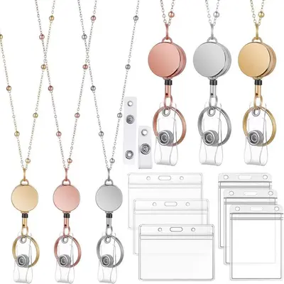 Manufacturer's Cross-Border Best-Selling Fashion Retractable Lanyard Retractable Ball Bead Necklace Sweater Chain Retractable Keychain