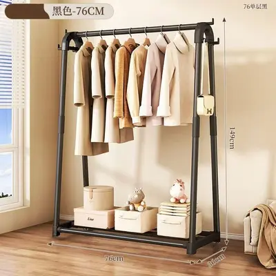 Bedroom Coat Rack Floor-Standing Household Cream Style Mobile Clothes Hanger Stand Wrought Iron Space-Saving Clothing Storage Rack Thickened