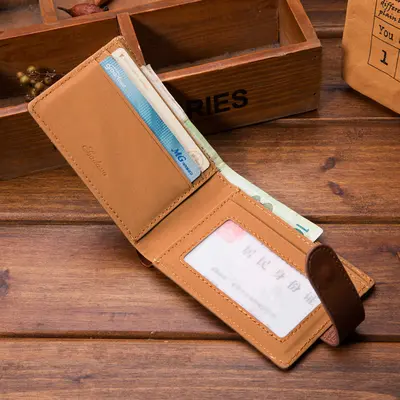 Men's Short PU Wallet, Korean Style, Buckle Closure, Retro Card Holder - 4