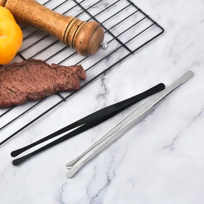 Stainless Steel Round-Tip Food Tongs, Heat-Resistant